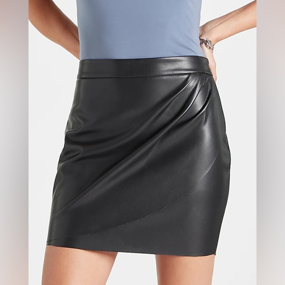 High Waisted Faux Leather Mini Wrap Skirt